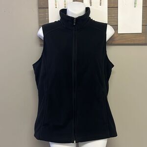 Land’s End Women’s Black Full Zip-Up Fleece Mock Neck Vest with Pockets- Medium